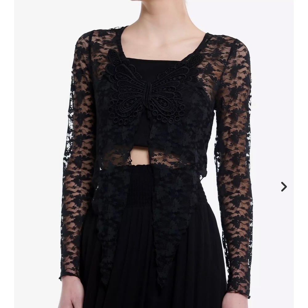 Cosmic Aura Black Lace Butterfly Crop Top XL Gothic Fairy Sheer Grunge Y2k